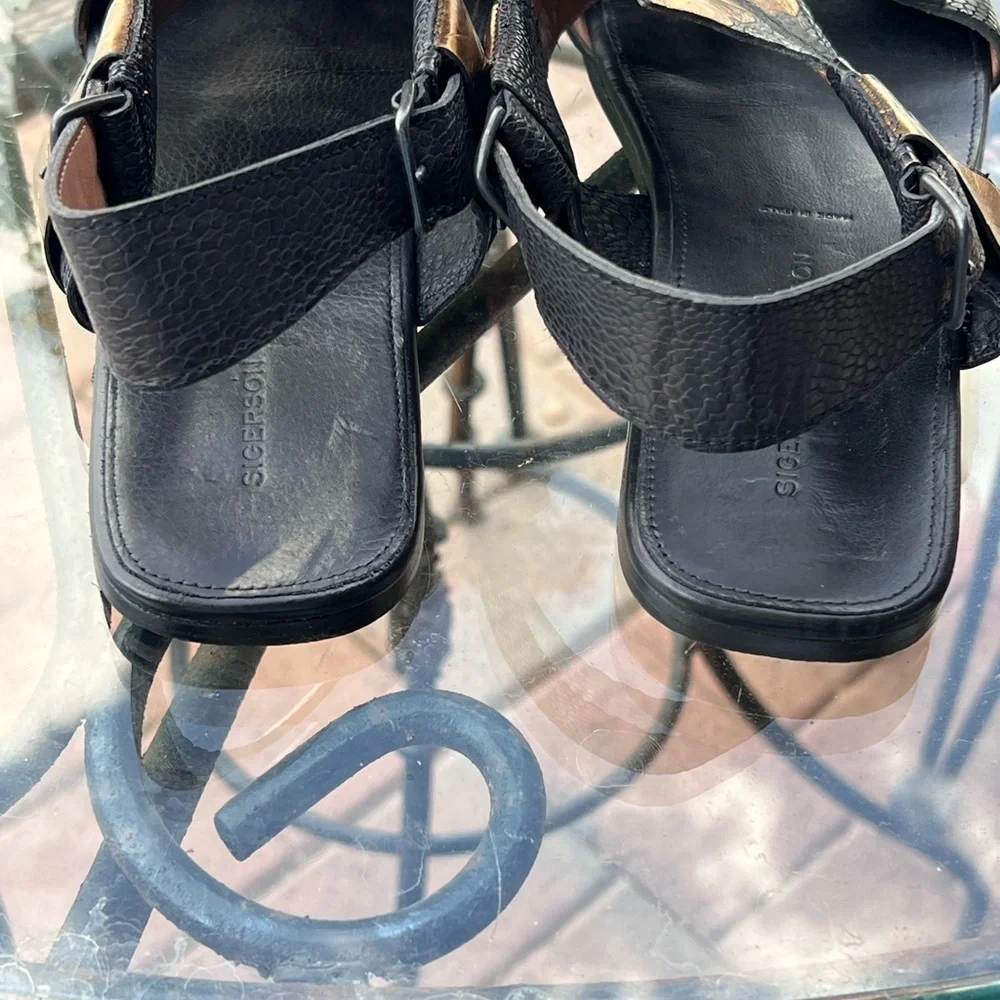 Sigerson Morrison Black and Gold Sandals with Ankle Strap - Picture 6 of 8